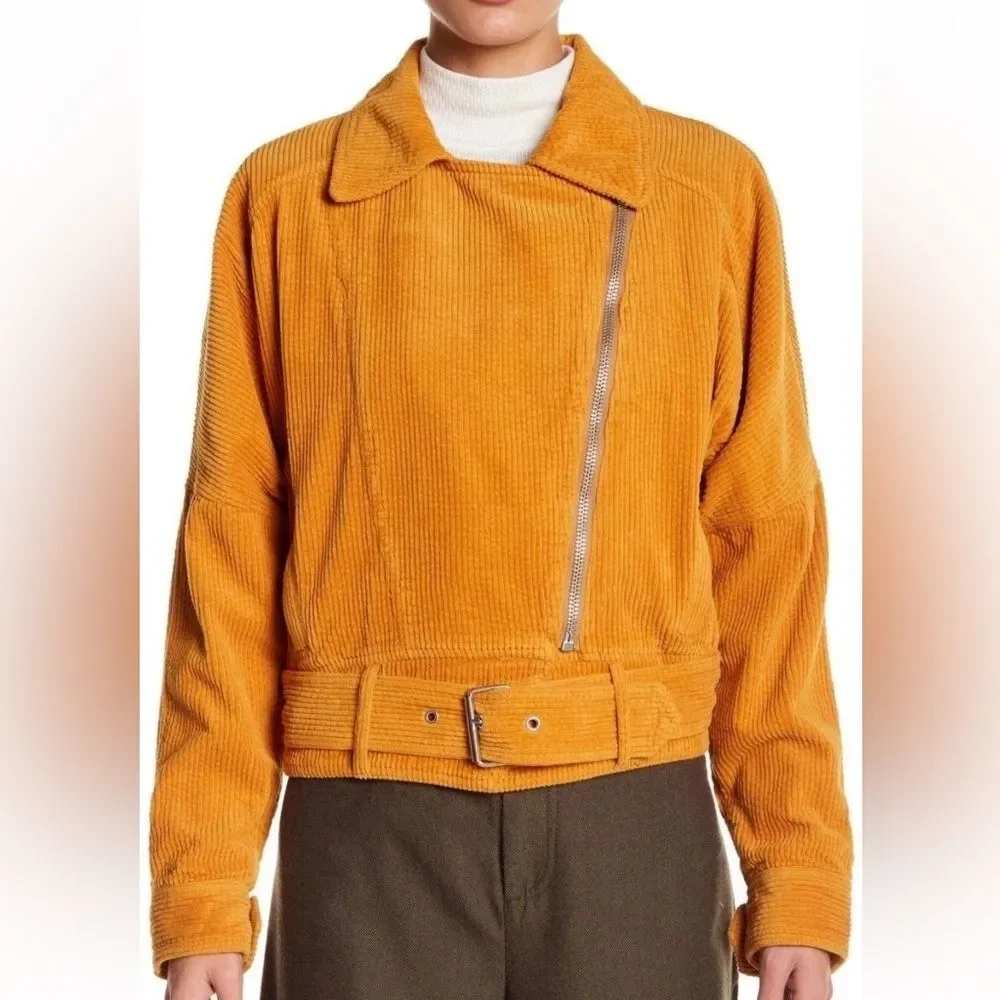 Free People Yellow Corduroy Slouchy Dolman Moto Jacket XS